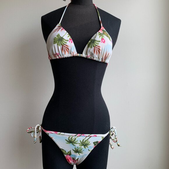 Billabong surf BLUE CRUSH Vintage bikini floral beaded triangle low rise RARE - Picture 2 of 8